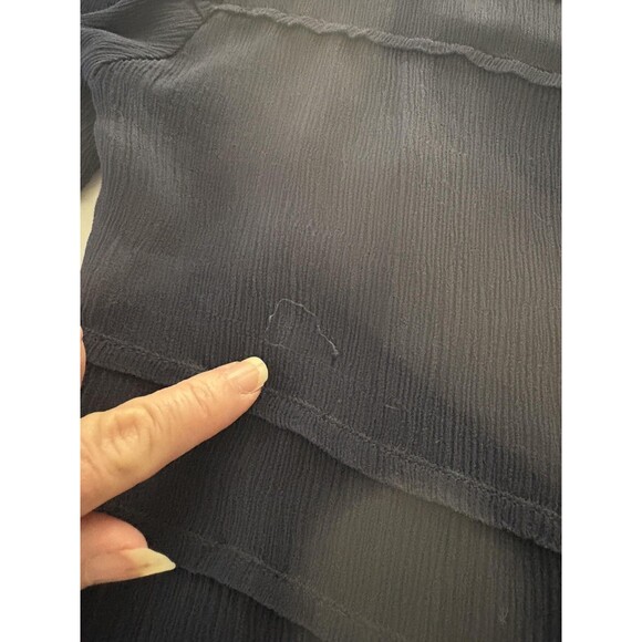 Boston Proper Blouse Womens 4 Navy Blue Silk Sheer Button Front Whimsy Luxury - Picture 8 of 16